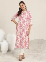 Pink Printed Cotton Straight Kurta - Image 3