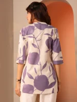 Off White Printed Cotton Straight Short Kurti - Image 3