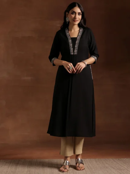 Black Yoke Design Silk A-Line Kurta