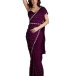 Women's Satin Georgette Siroski Work Saree with Blouse Piece