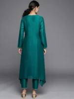 Teal Yoke Design Silk Kurta - Image 4